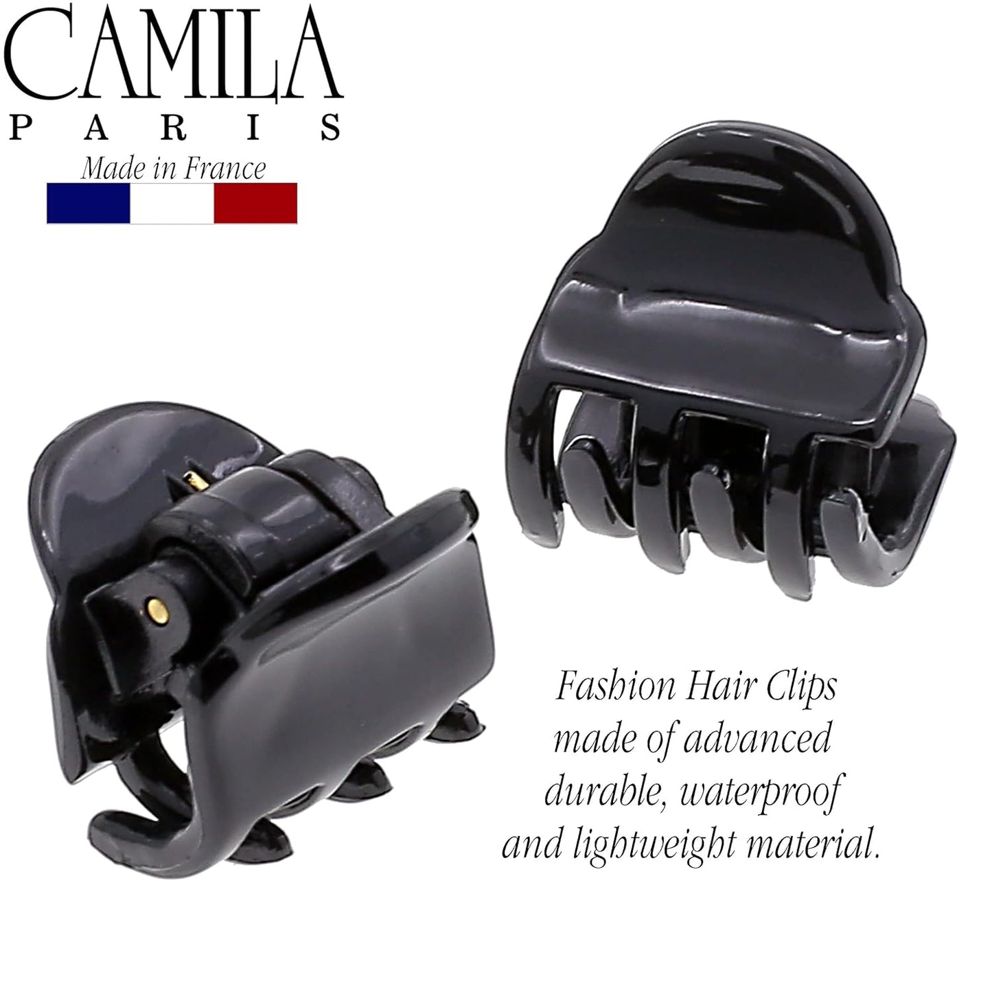 Camila Paris CP3288 French Hair Clip for Women, Set of 2 Small Black Girls Hair Claw Clips Fashion Durable Hair Accessories for Women, Luxury Ladies Strong Hold No Slip Grip Clamp, Made in France