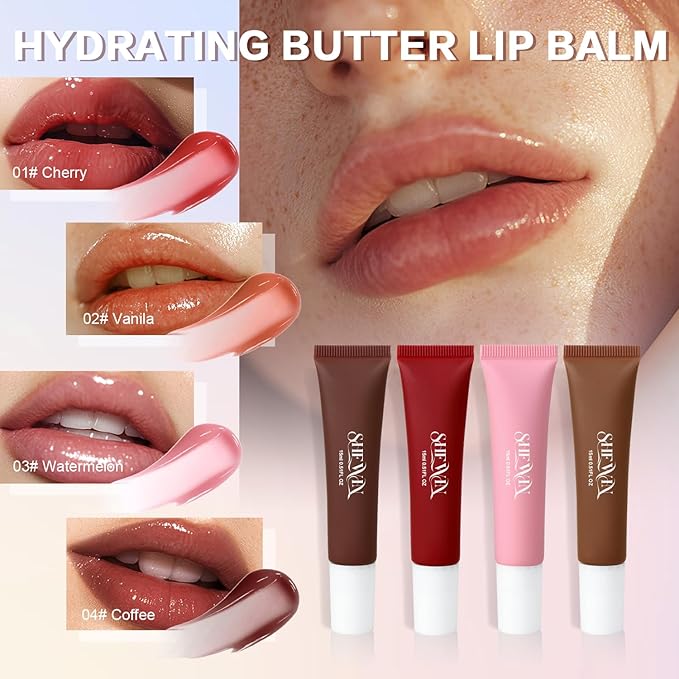 Tinted Lip Butter Balm - Vegan Lip Balm for Instant Moisture, Shine & Hydration - Sheer-Tinted, Soothing Skincare (Coffee)