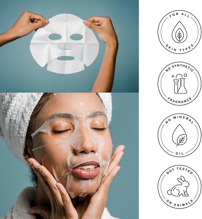 Cheerful Skin Plant Extract Face Moisturizing Smoothing Mask - Hydrating Spa Facial Treatment with Centella Asiatica, Magnolia Liliflora flower, Collagen, 25ml Each (7 Sheet)