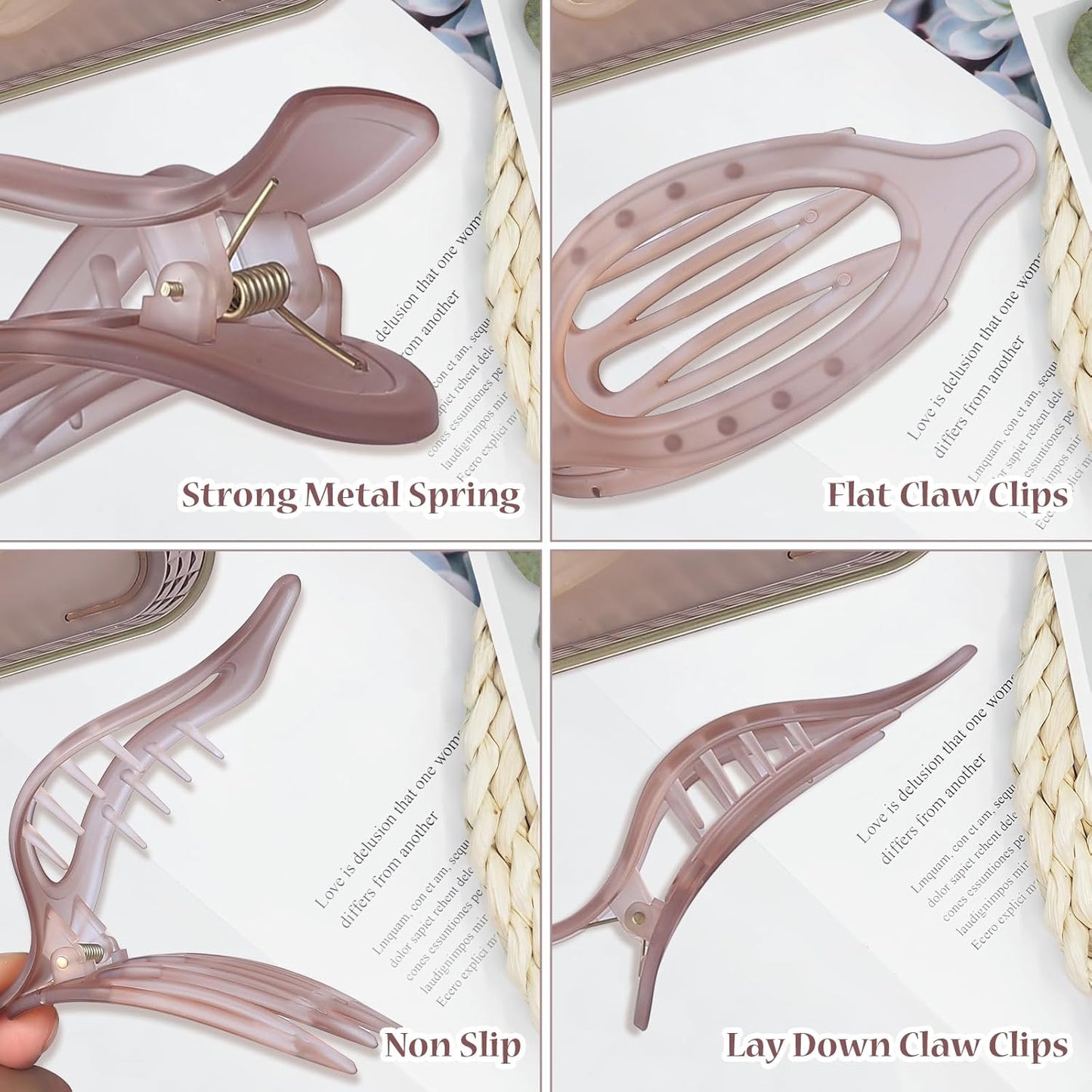 Flat Hair Clip 6 pcs Lay Down Claw Clips Hair Accessories for Women -Ice Cream