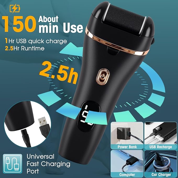 Electric Foot Scrubber, 17-in-1 Pedicure Kit, Callus Remover for Feet Electric Foot File for Dry Dead Skin, 3 Rollers, Battery Display, Black