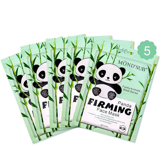 MOND'SUB Animal Spa Beauty Mask, Character Masks Sheet-(Pack of 5) Panda Firming Nourishing Moisturizing Effects For All Skin Types- Birthday Party Gift for her, Girls Night, Spa Night, Beauty Gift