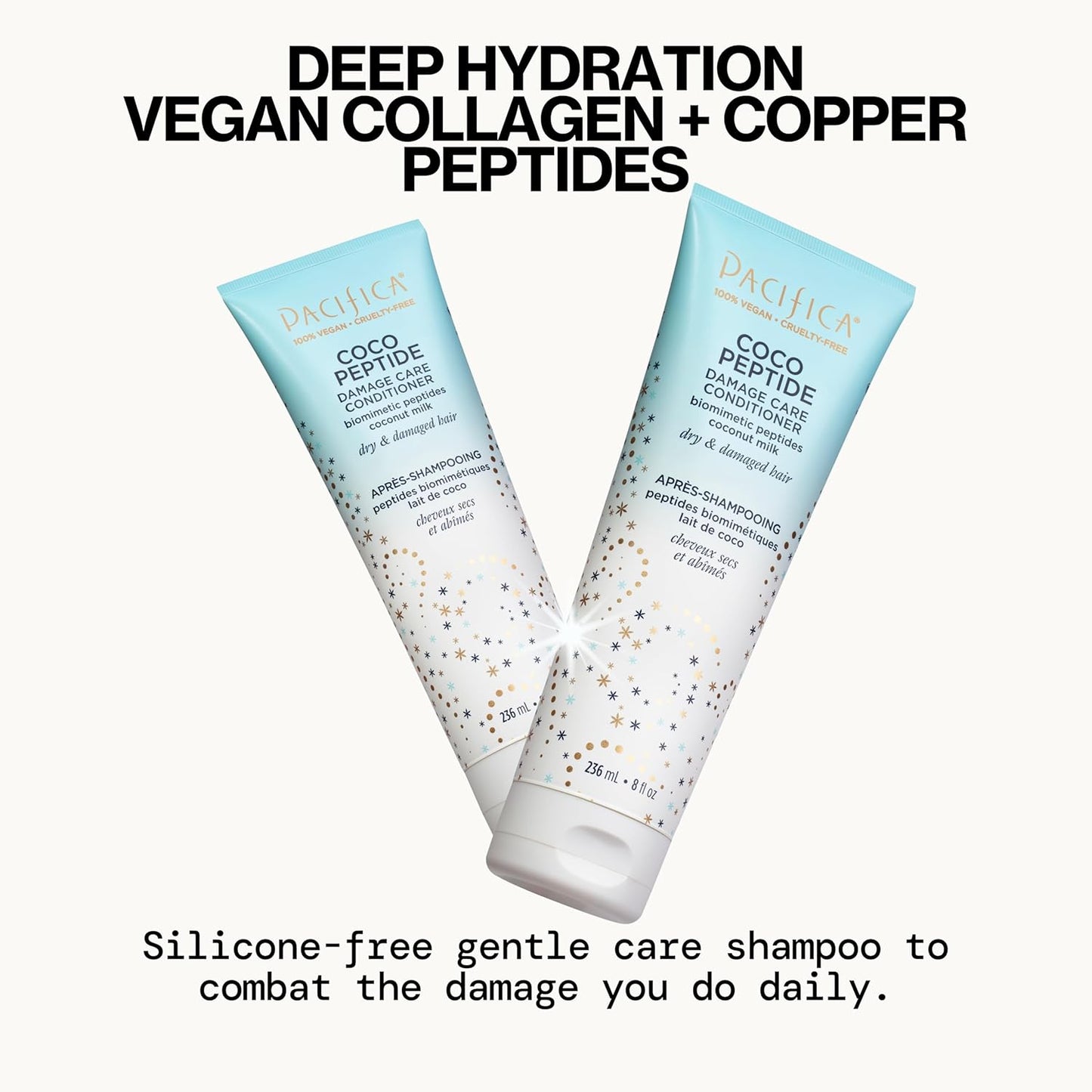 Pacifica Coco Peptide Damage Care Conditioner, Haircare, Repair Split Ends and Breakage, Hair Repair Treatment, Color Safe, For Dry and Damaged Hair, Hair Care, Vegan, 8 fl oz (1 Count)