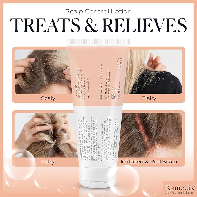 KAMEDIS Moisturizer Leave-On Botanical Scalp Lotion. For Dandruff, Dry, Itchy, Flaky and Sensitive Scalp Skin. Over-Night Head Mask, Parabens Free. 3.38 Fl Oz. (Scalp Lotion (2pk))