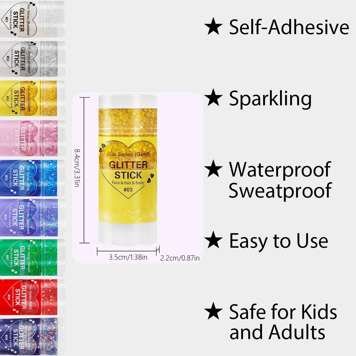 Mysense Gold Body Glitter Stick,Mardi Gras Accessories,Sparkling Face Hair Glitter,Mermaid Sequins Chunky Glitter Face Paint,Singer Concert Outfit Festival Rave Accessories for Women and Kids