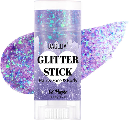 DAGEDA Purple Body Glitter Stick,Sparkly Face Glitter Makeup,Holographic Hair Glitters Mermaid Makeup Rave Outfits for Women, Shimmer Face Paint Stick Singer Concert Accessories