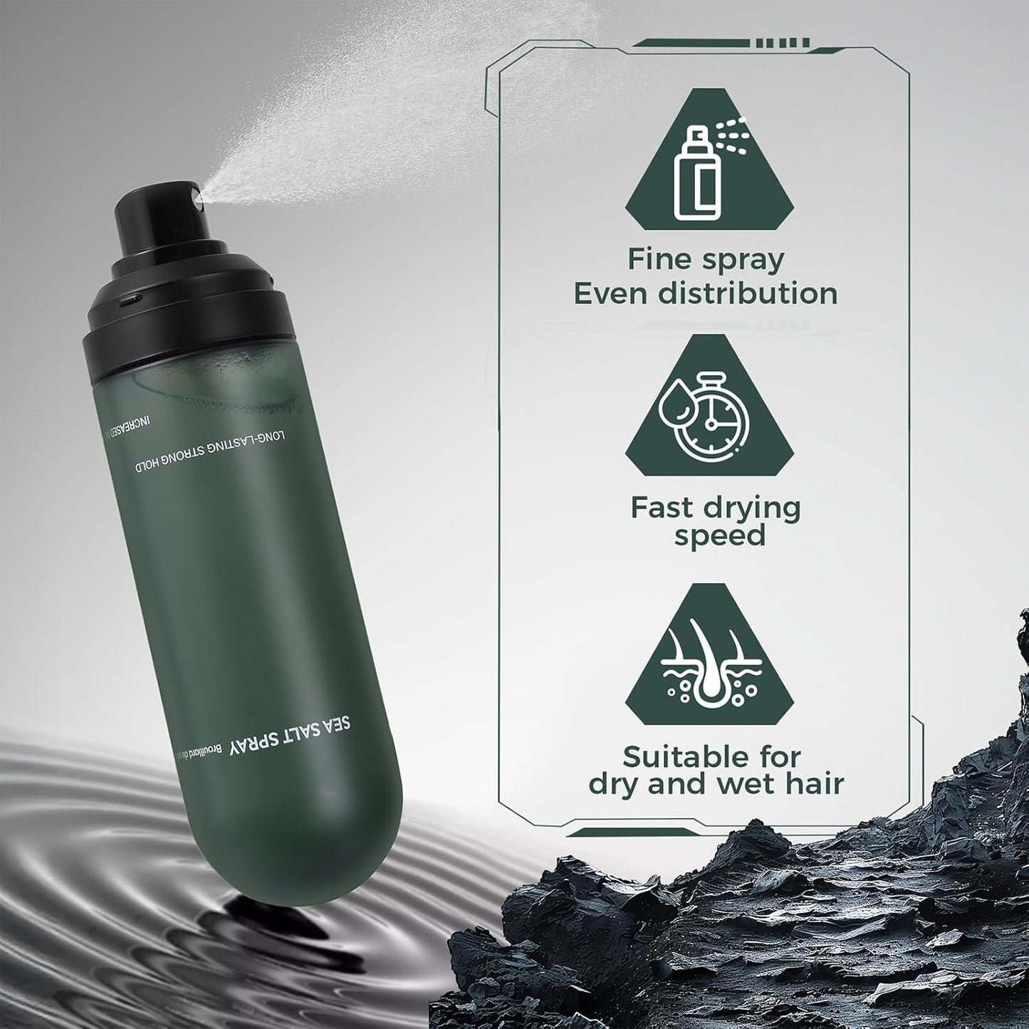 Sea Salt Spray for Men - Texturizing Spray for Beach Waves, Volume & Strong Hold - Non-Sticky, No White Residue with Sargassum Extract (100ml)