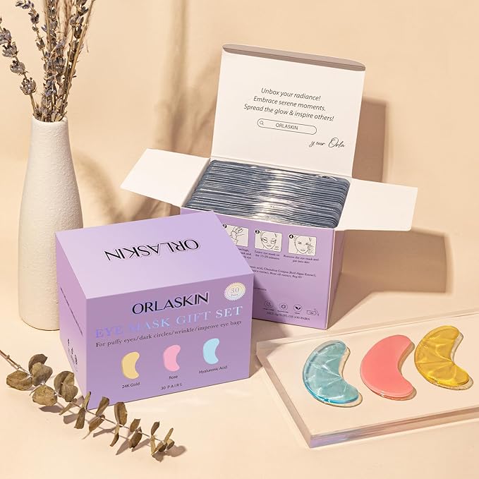 Eye Patches Under Eye Mask Skincare Hyaluronic Acid Under Eye Patches for Teen Girls Puffy Eyes and Dark Circles 24k Gold,Hyaluronic Acid,Rose,Eye Mask Pads Bag Treatment Skin Care(30Pairs)