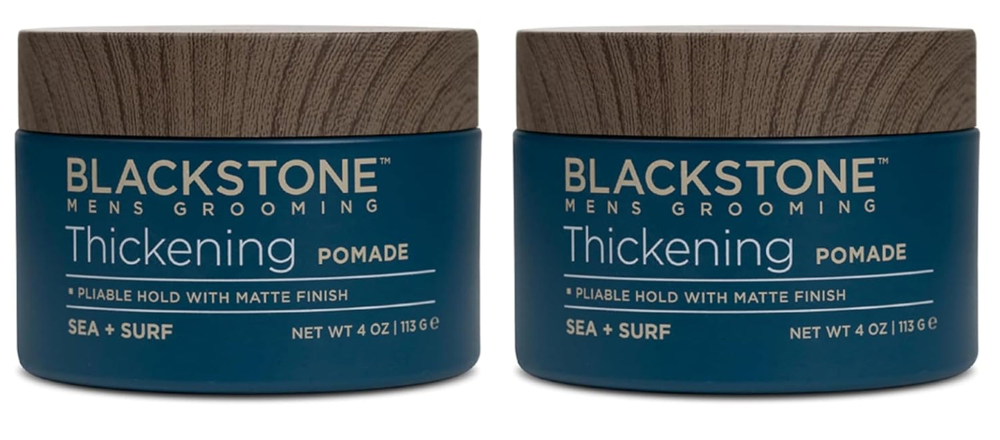 Blackstone Men's Grooming Hair Thickening Pomade - Pliable Hold with Matte Finish | Paraben & Cruelty-Free | Made in USA, Sea + Surf Scent (4 Oz, 2 Pack)