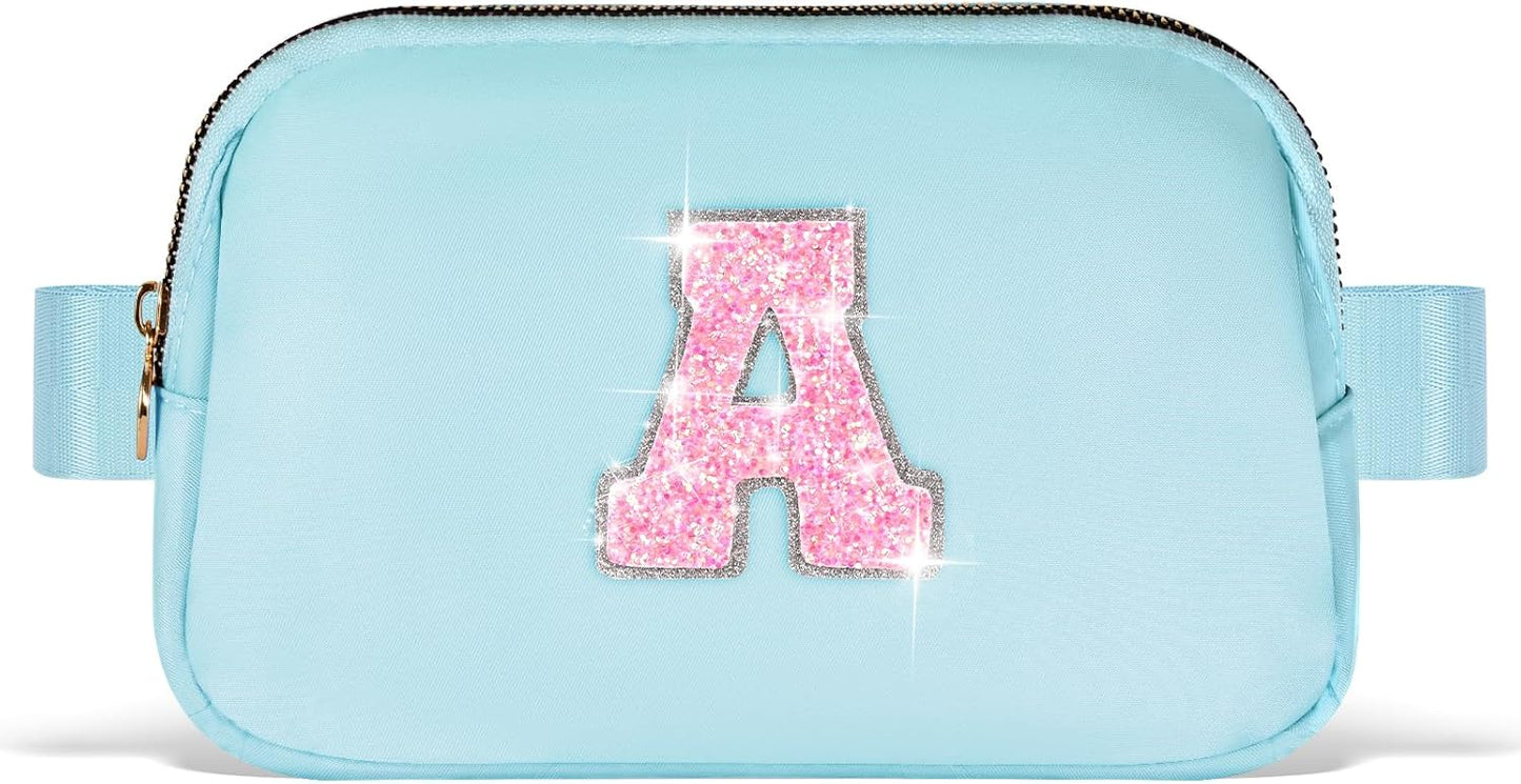 Fanny Pack Belt Bag Crossbody Bags with Initials Letter Patch Trendy Stuff for Teens Cute Stuff Birthday Gifts for Teenager Girls | A,Blue Bag