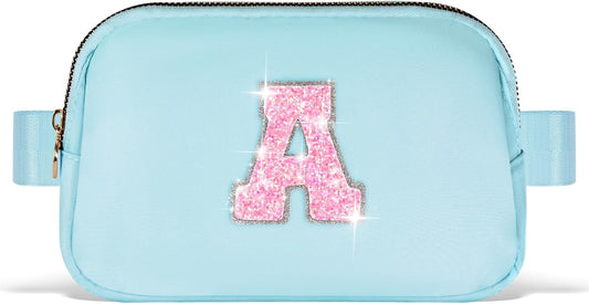 Fanny Pack Belt Bag Crossbody Bags with Initials Letter Patch Trendy Stuff for Teens Cute Stuff Birthday Gifts for Teenager Girls | A,Blue Bag