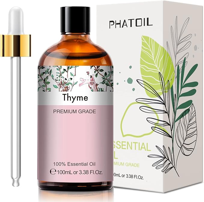 Thyme 3.38fl.oz Essential Oil, PHATOIL Aromatherapy Essential Oils for Diffuser, Humidifier, Perfect for DIY Soap, Candle, Bath Bombs Making(100ml)
