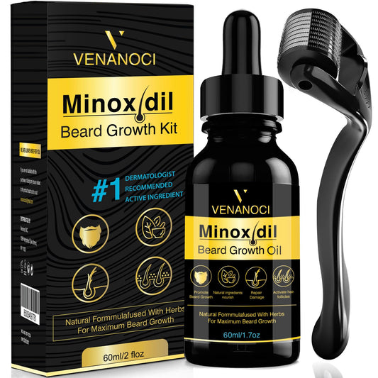5% Minoxidil for Men Beard Growth Kit: Venanoci Hair Regrowth Oil with Biotin & Rosemary – Thicker, Fuller Beard & Hair – Stop Hair Loss & Thinning – Hair Growth Serum Treatment