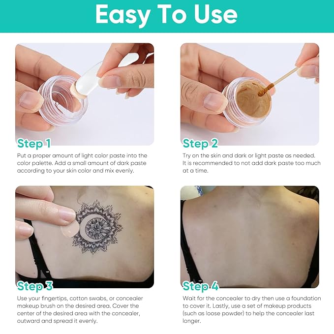 Tattoo Cover Up Makeup Waterproof, Sweatproof Concealer for Scars, Vitiligo, Dark Spots, Long-Lasting, Natural Finish for Body & Legs