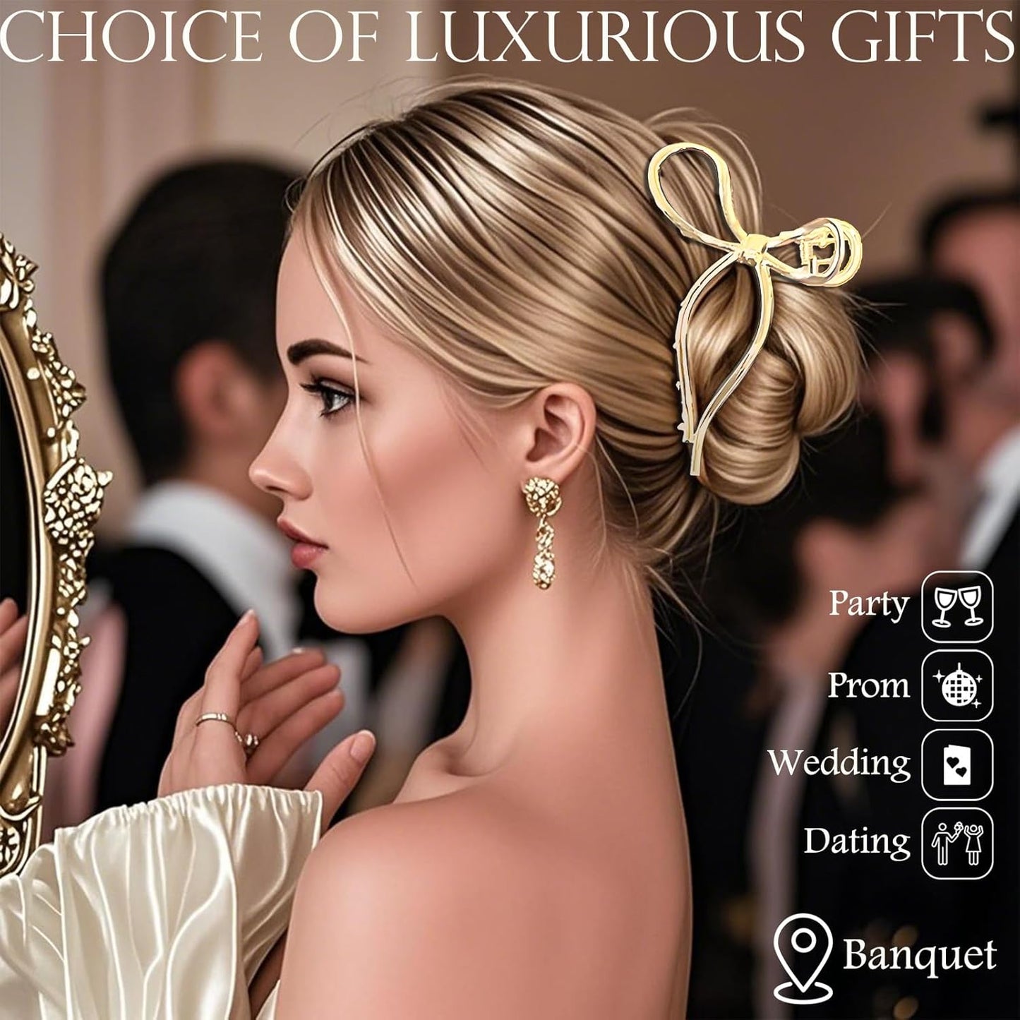 Metallic Bow Hair Clips (2 Pack), Medium Metal Hair Claws, Gold & Silver Alloy Elegant Hair Clamps Y2K Stylish Hair Accessories for Thick and Thin Hair