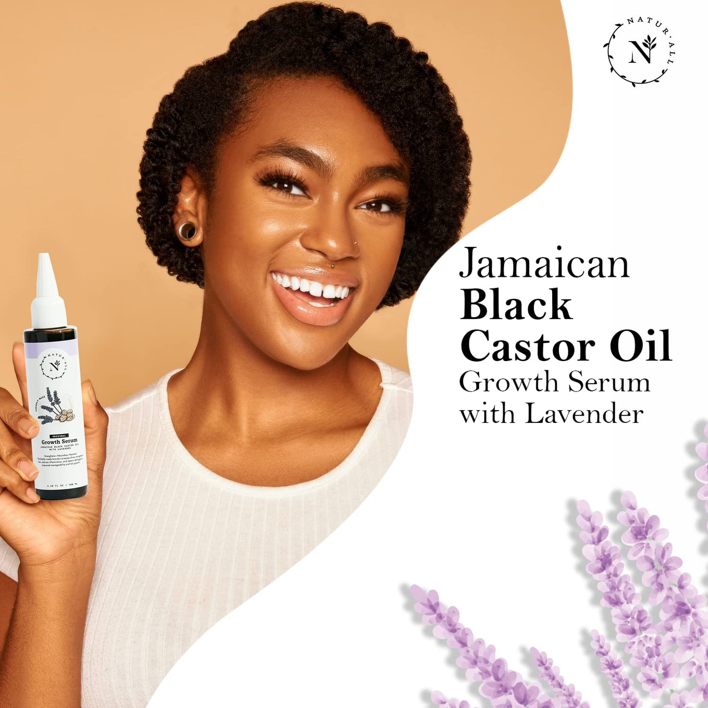 Naturall Jamaican Black Castor Oil Serum with Lavender - Hair Growth Elixir for Curly, Dry & Damaged Hair - Best Strengthening Formula (100ml)