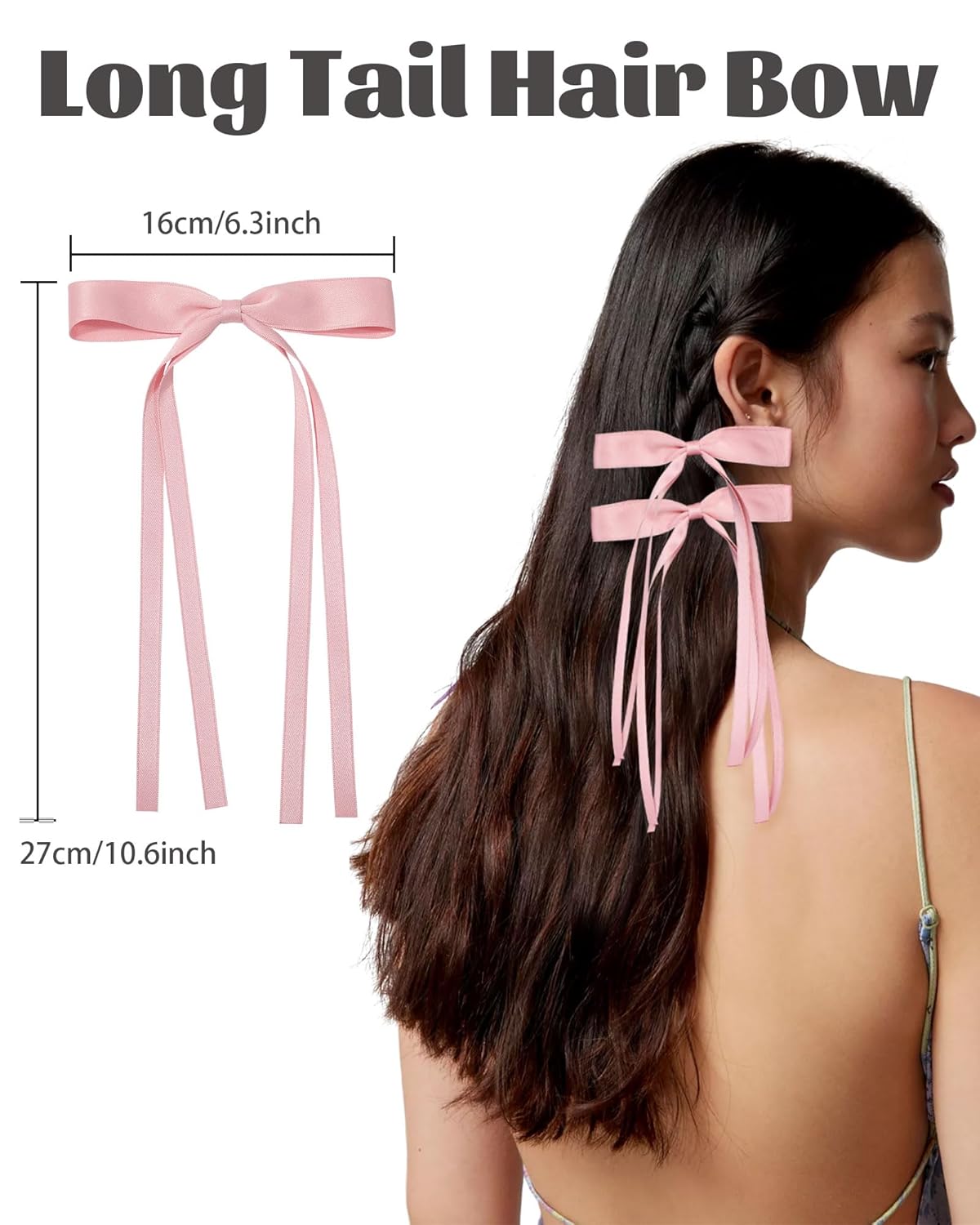 AWAYTR 6Pcs Women's Hair Accessory Hair Clips Tassel Ribbon Bowknot With Long Tail Solid Hair Ribbon (Black/Blue/Beige/Pink/Green/Red)