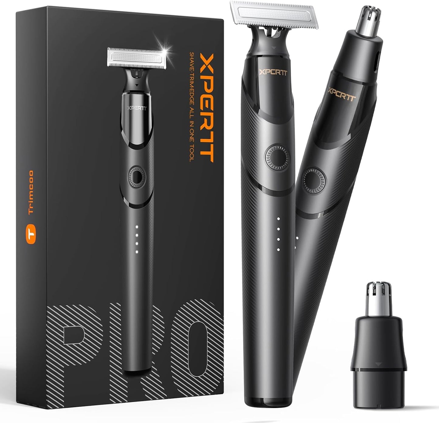 [2025 Upgraded] Body & Nose Hair Trimmer Kit, [All-in-One] Travel Beard Electric Shaver for Men, USB-C Fast Charging, Rechargeable Painless Razor Cordless Waterproof Wet/Dry, Black(Solo)