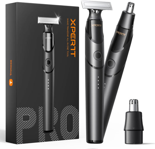 [2025 Upgraded] Body & Nose Hair Trimmer Kit, [All-in-One] Travel Beard Electric Shaver for Men, USB-C Fast Charging, Rechargeable Painless Razor Cordless Waterproof Wet/Dry, Black(Solo)