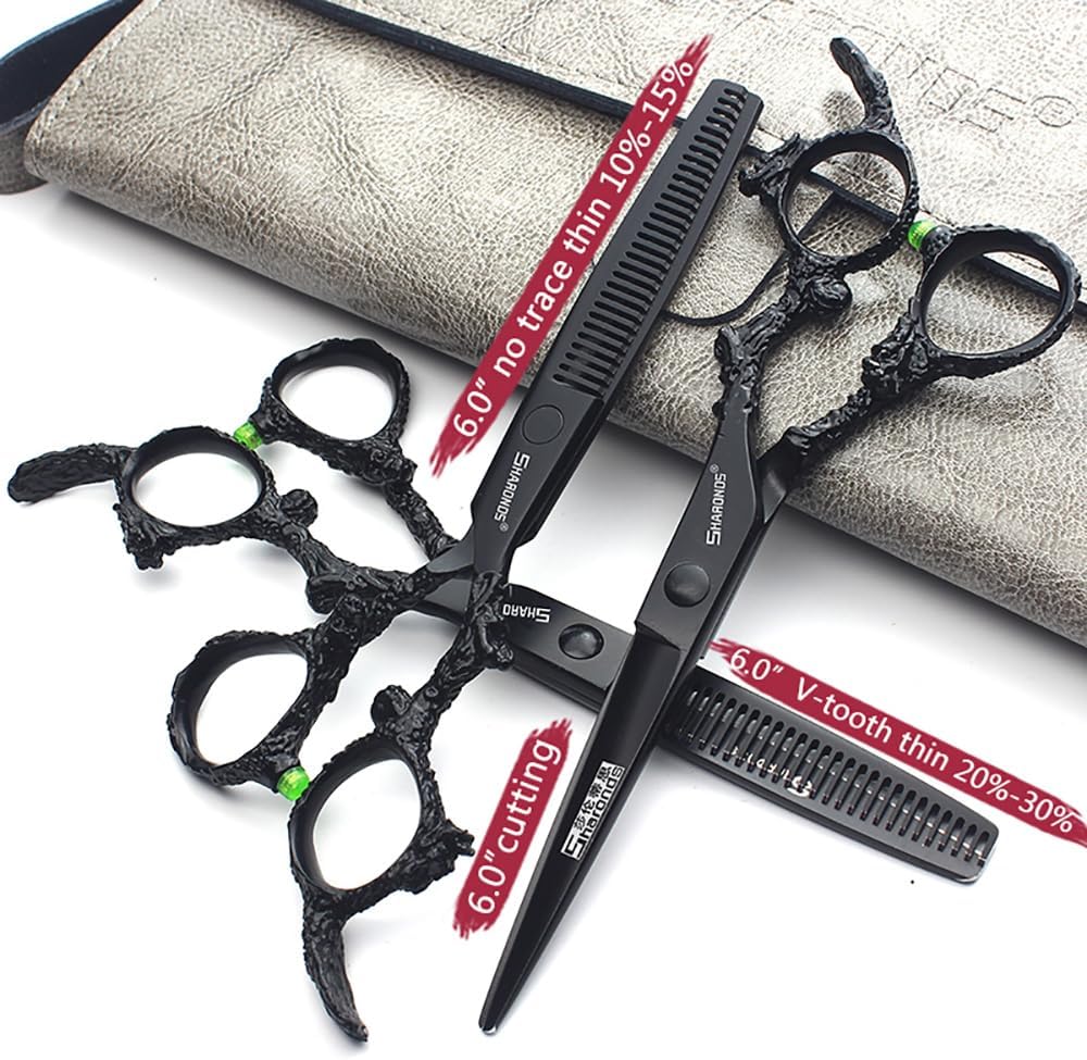 6 inch hair stylist barber scissors black plate dragon 440C hairdressing cutting scissors+thinning scissors (6 inch 3PC)