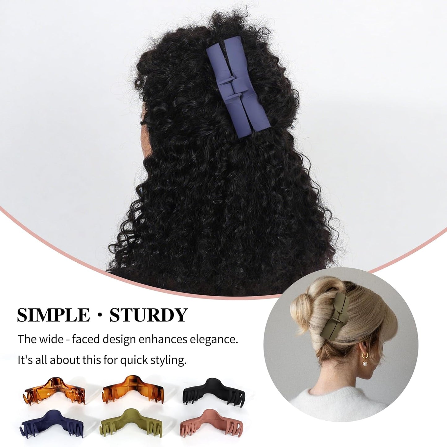 Hold Everything Hair Claw Clips for Thick & Thin Hair Strong Hold Big Banana Side Clip Hair Claw Barrettes for Women and Girl's Straight Wavy Curly (6-Color)