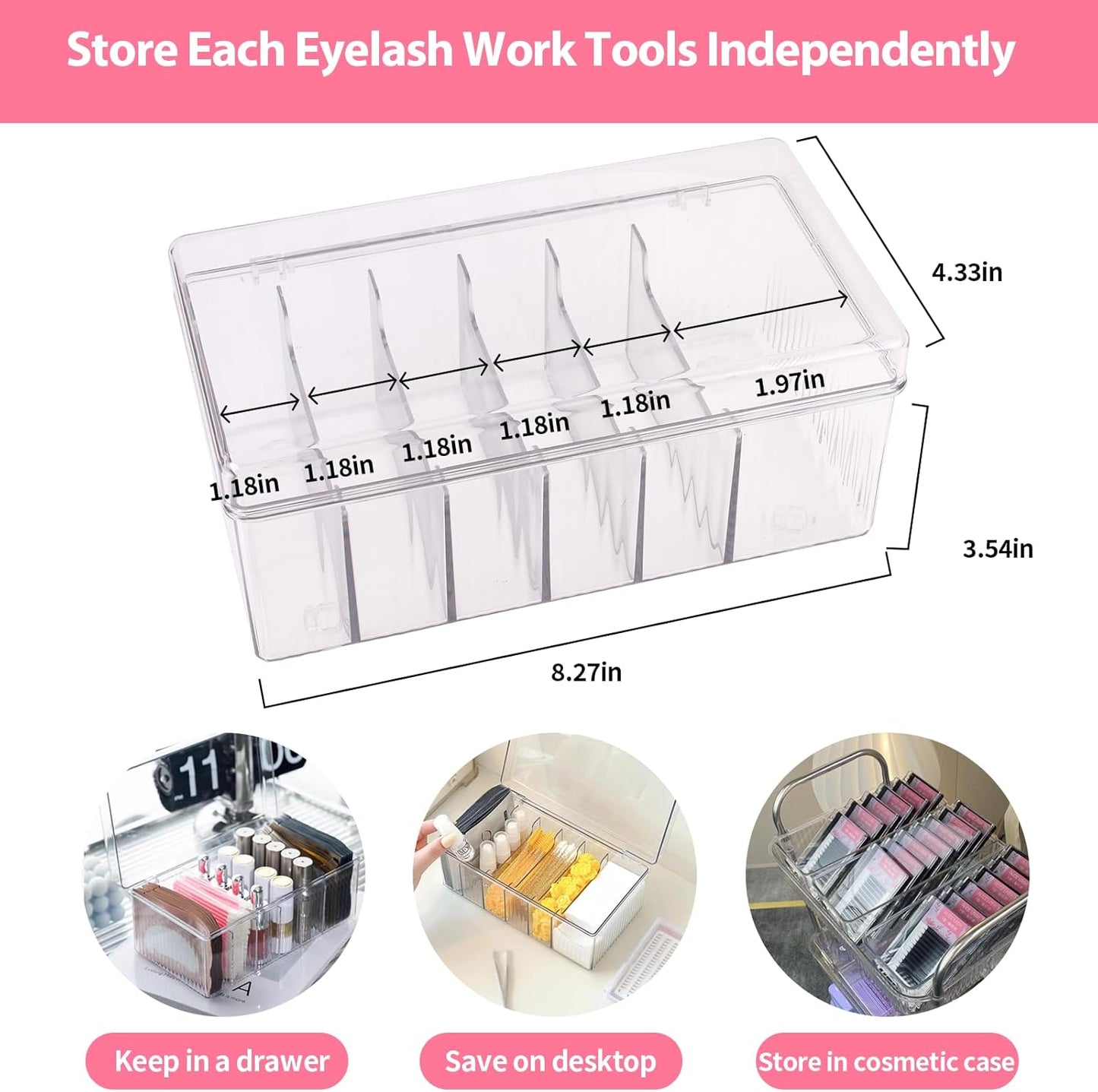 Lash Cart Organizer For Lash Techs,Acrylic Lashes Extension Organizers and Storage for Do Your Own Lashes and Brows at Home,Clear Container for False Eyelash Supplies, Separated Lashs Organizers Boxes
