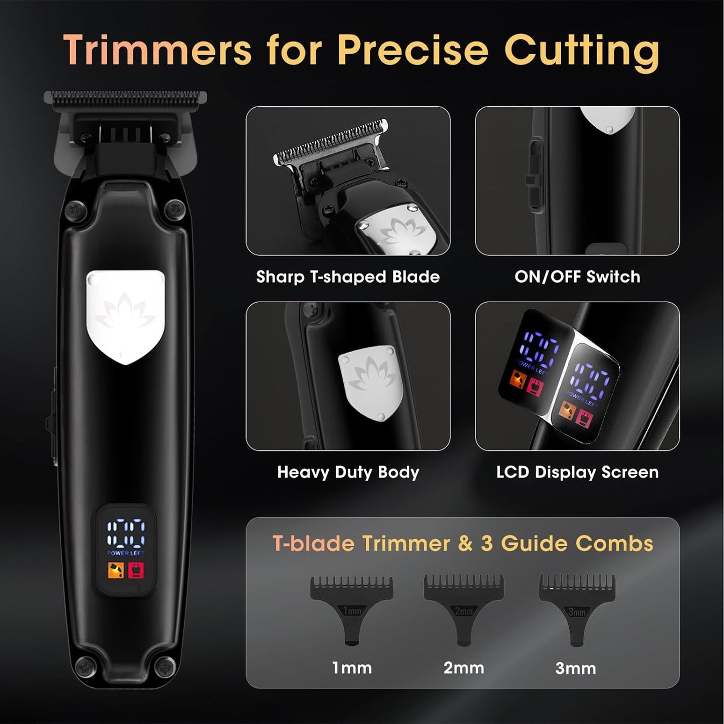 Professional Hair Clippers for Men, Cordless Hair Clippers T-Blade Trimmer Nose Hair Trimmer Electric Shaver Set, Haircut Grooming Kit with LED Display, for Barber, Ideal Gift for Him