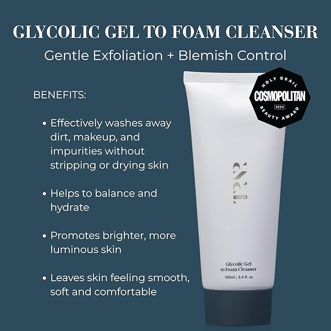Glycolic Gel To Foam Facial Cleanser (100ml/3.4oz) | Foaming Face Wash| Natural, Plant-Based & Science-First Skincare Routine for Men & Women