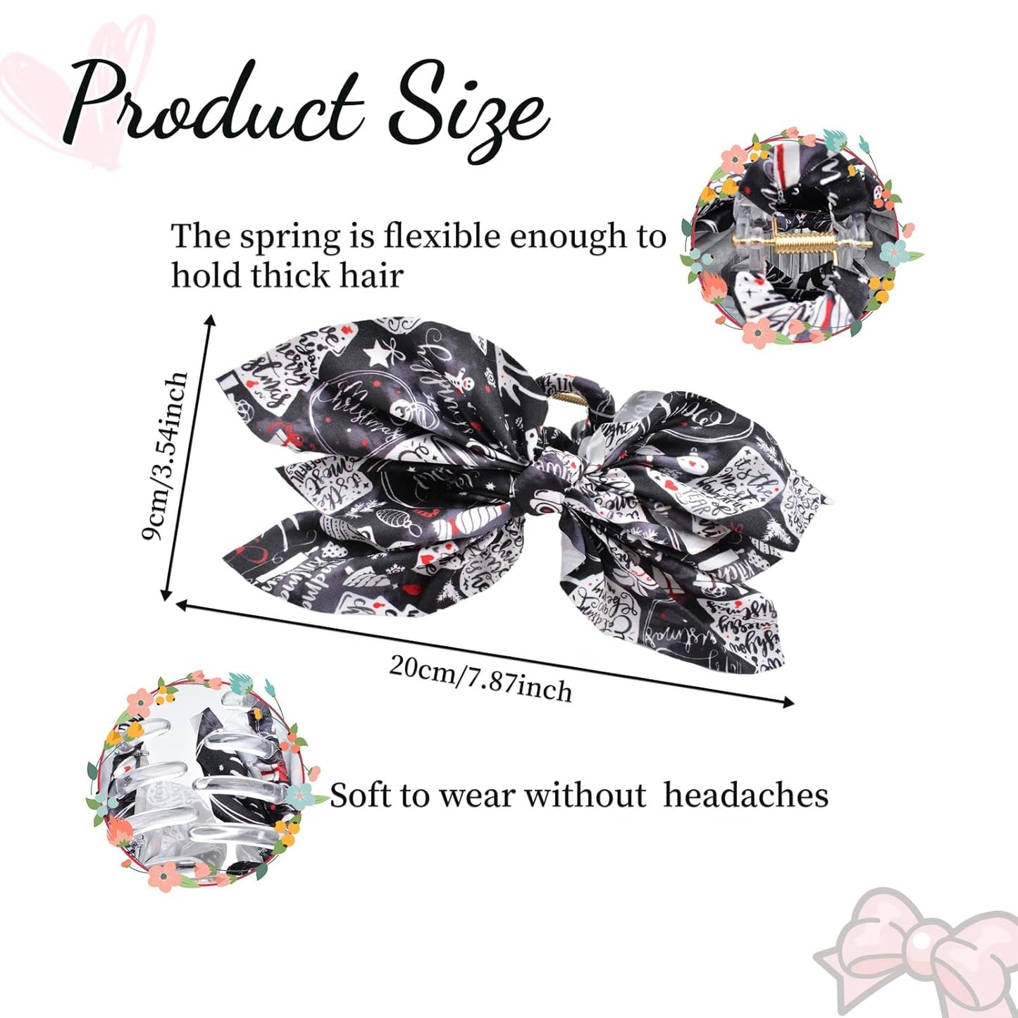 Bow Hair Clips Black Green Red 3PCS Big Bows for Women Butterfly for Styling Large Clips for Thick Hair for Girls Accessories for Women