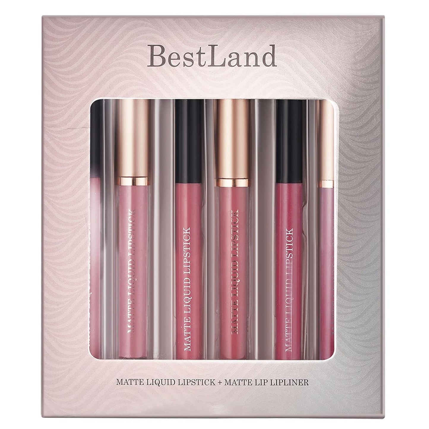 BestLand 6Pcs Matte Liquid Lipstick and Lip Liner Set, Non-Stick Cup Not Fade Waterproof 24 Hour Lip Gloss Nude Brown Lip Liner Pencil for Women, labiales mate 24 horas originales (Set F)