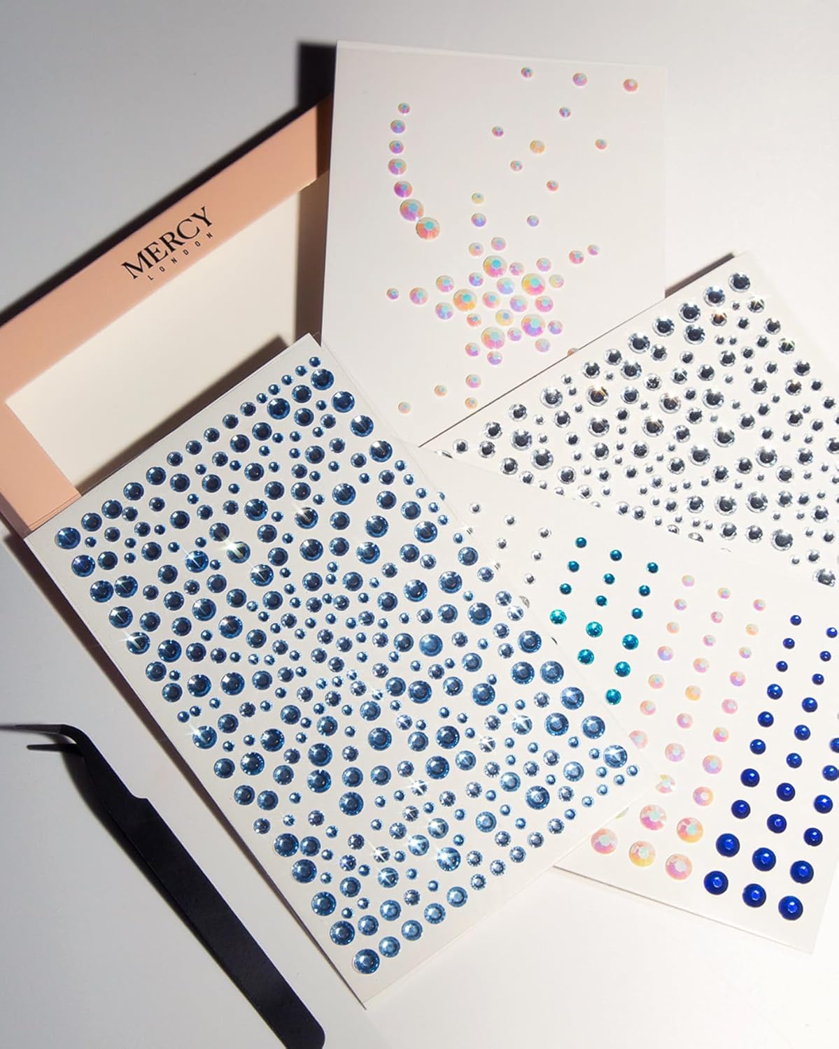 MERCY LONDON Face Gems in Mermaid, 866 Self Adhesive Rhinestone Stickers for Face, Eye, Makeup, Body, DIY Face Gems