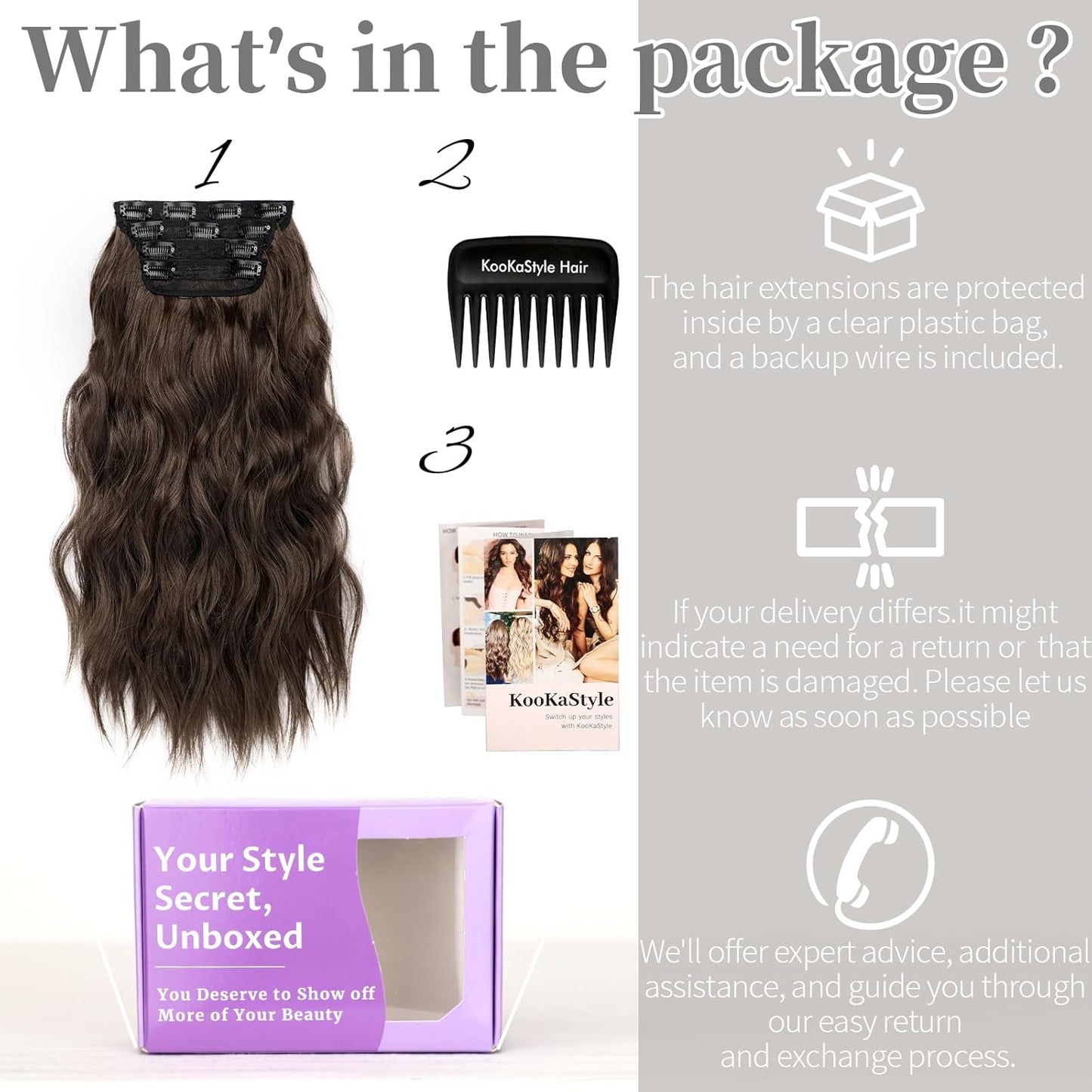 KooKaStyle Hair Extensions Long Wavy 4PCS Thick clip in hair extensions Hairpieces Chocolate Brown Fiber Double Weft Natural Synthetic Hair Extensions 20 Inch for Women