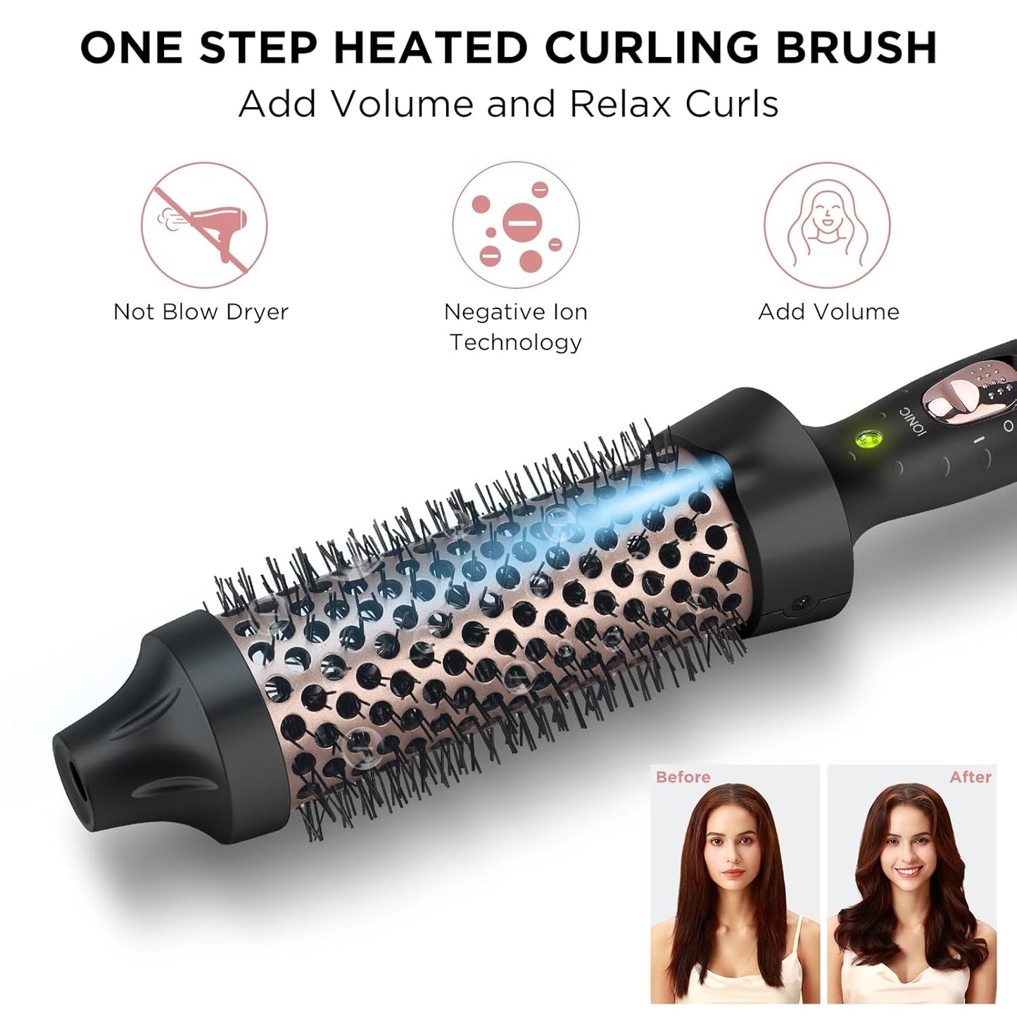 Aima Beauty Hot Brush, 1.3"/35mm Heated Curling Brush, Ion Hair Care Thermal Round Brush Makes Hair Smoother & Softer, Create Voluminous Curls Effortlessly, Dual Voltage, 60Mins Auto-Off, Black