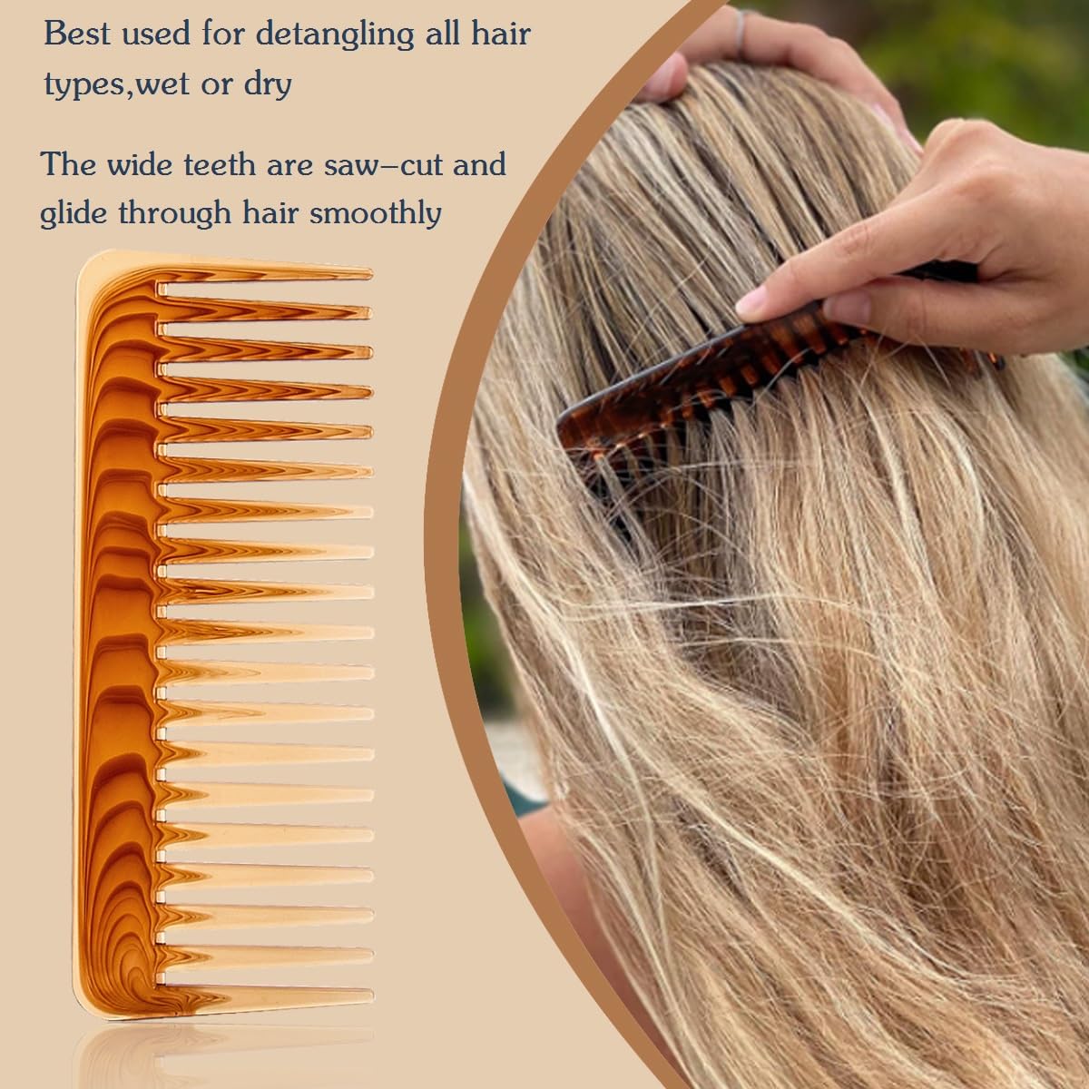 Large 6.2 Inch Detangling Comb, Wide Teeth for Long Thick Curly Wavy Hair, Hair Styling Tools Detangler Comb For Wet and Dry，2 Pack