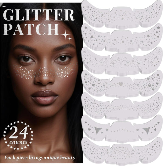 24pcs Glitter Freckles Makeup Patches-Silvery-Face Glitter Speckle, Sparkle Speckles Patches for Women, Cute Fake Freckles, Glitter Freckle Face Tattoo, Accessories for Musical Festival