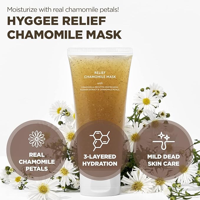 Relief Chamomile Mask - Wash off Petal Mask with BHA & Chamomile Extract - Soothing & Gentle Exfoliation Treatment - Skin Relaxing & Hydrating Skincare, 3.21 fl.oz.