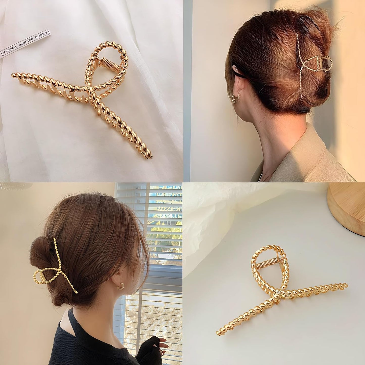 Elegant Hair Clips Set, 5 Piece Gold Metal Claw Clips with Crystal and Starfish Design, Large Size Hair Accessories for Women