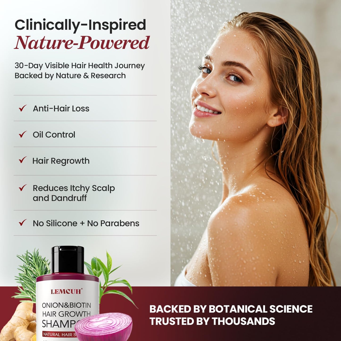 Onion & Biotin Hair Growth Shampoo: Infused With Natural Rosemary Tea Tree Oil Anti Hair Loss Shampoo - Scalp Smooths Thickening Formula Support Hair Regrowth For Women Men (12.5 Fl Oz)