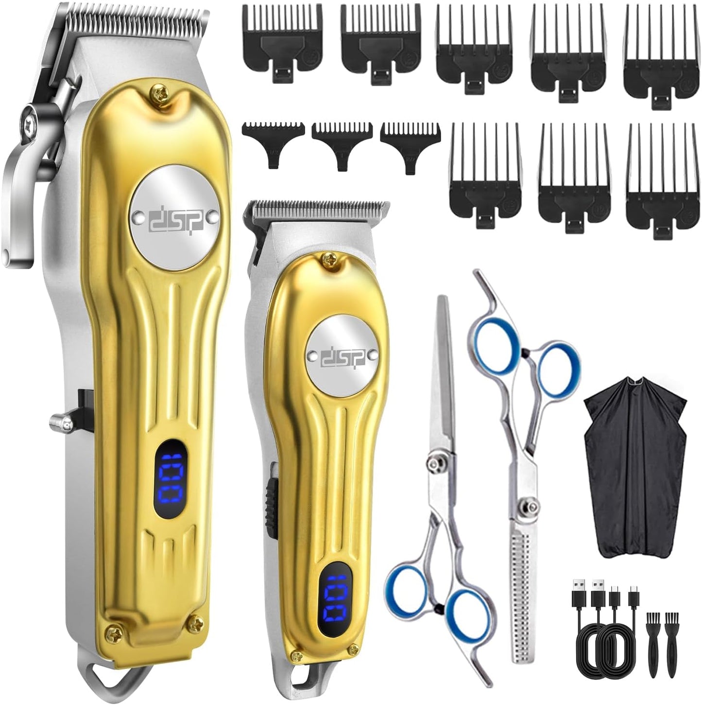DSP Professional Hair Clipper for Men, Clipper and Trimmer Set - Electric Clipper for Hair Cutting, Cordless Barber Clipper Set with LED Display for Men Gift (Gold)