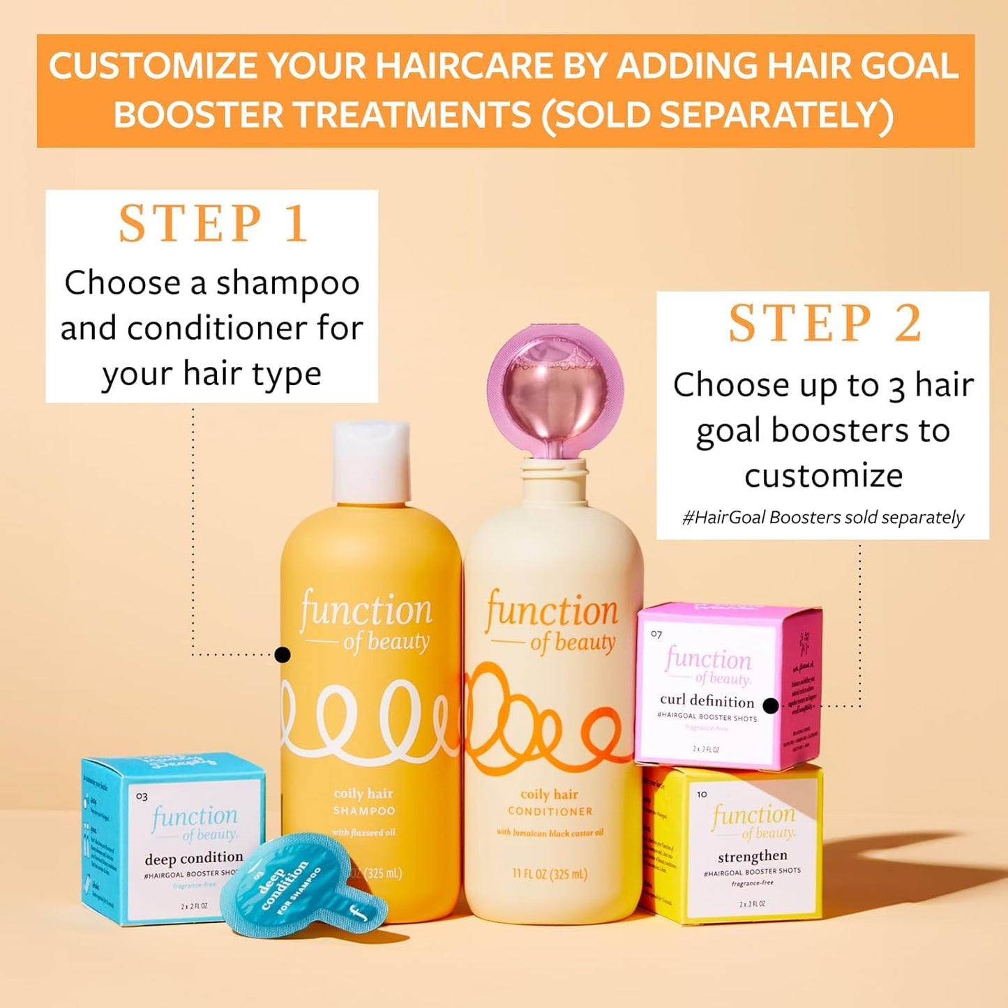 FUNCTION OF BEAUTY Coily Hair Shampoo, 11 oz - Flaxseed Oil Nourishes & Hydrates Coils & Curls, & Jamaican Black Castor Oil Moisturizes & Revives, Sulfate-Free, Customizable Haircare