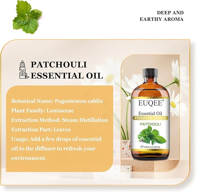 Patchouli Essential Oil 118ml Patchouli Oil with Glass Dropper for Diffuser, DIY Soap, Candle Making - 4Fl Oz