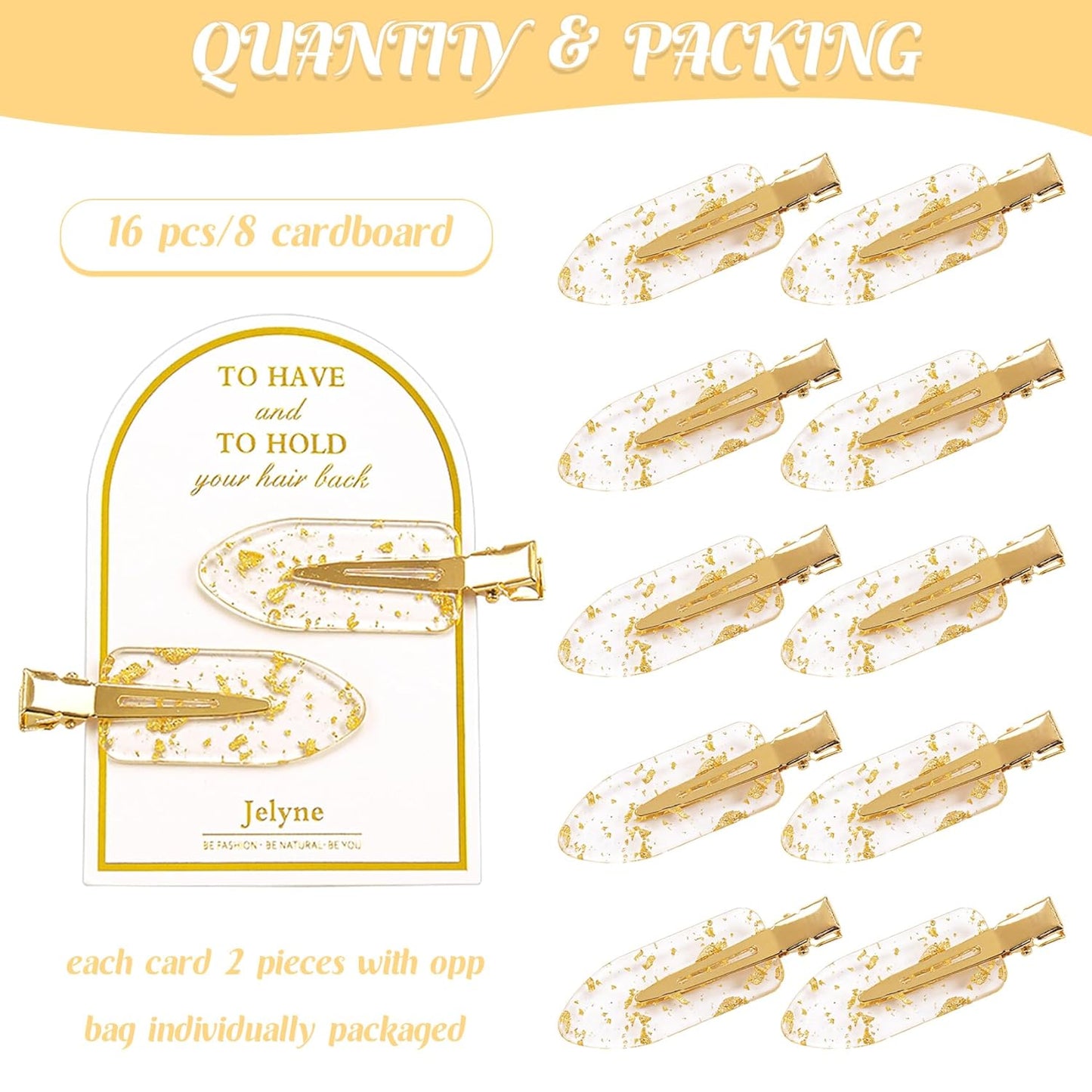 16PCS No Bend Hair Clips and Glitter Gold Bangs Clips - Makeup Ready Hair Setting Kit with Bridesmaid Proposal Gift