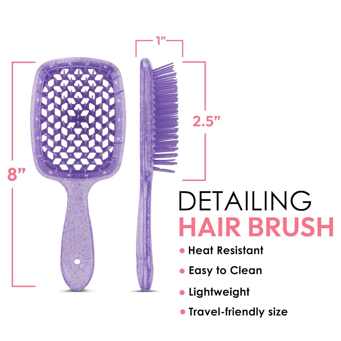 Detangling Brush for All Wet or Dry Hair Types - Pain-Free Brushing, Vented Hair Brush - Lightweight Handle with Extreme Flex to Contour to Scalp (Purple Glitter)