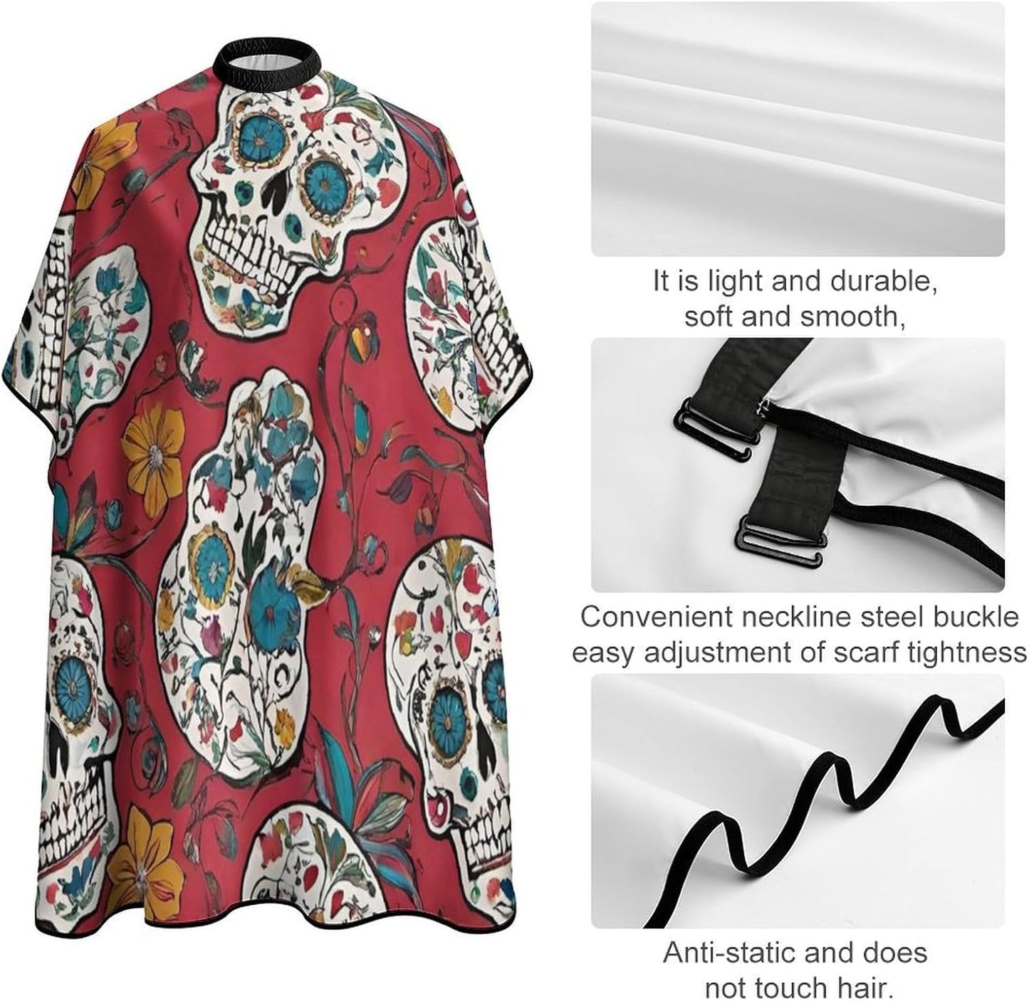 Professional Hair Cutting Salon Cape 57x67 Inch - Barber Cape for Stylists - Sugar Skull Cross Flower Art Lightweight Hairdresser Gown