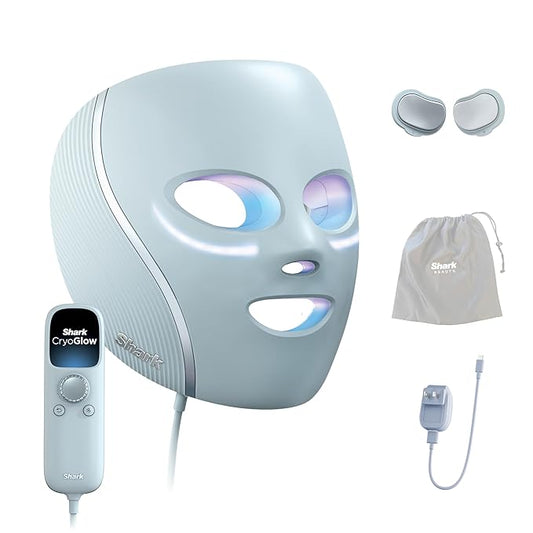 Shark CryoGlow LED Face Mask (FSA/HSA Eligible*) with Under-Eye Cooling, Anti-Ageing & Blemish Repair, Red & Blue LED, Infrared Light Therapy, USB-C, Remote Control, Storage Bag, Blue Frost, FW312