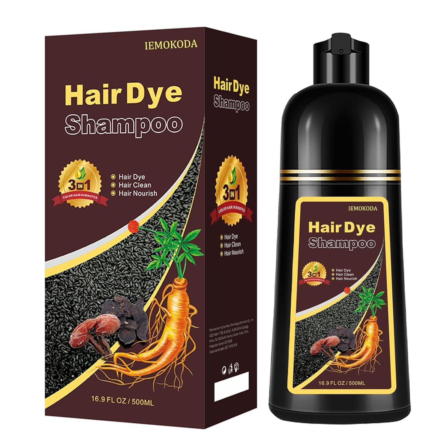 Dark Brown Hair Dye Shampoo, Hair Dye Shampoo 3 in 1, Brown Hair Dye for Men Women Colors in Minutes, 100% Gray Coverage, Instant Hair Dye for All Hair Types 16.9 Fl Oz (Dark brown)