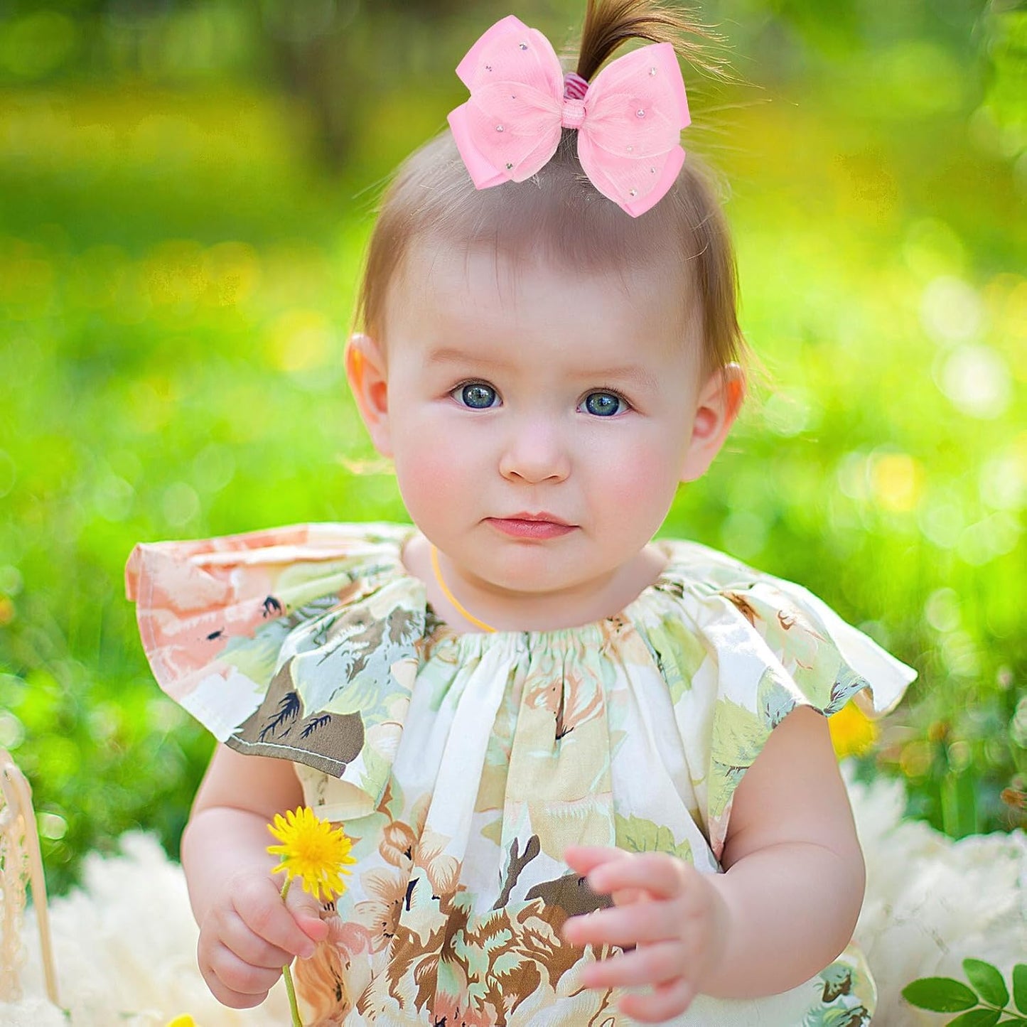 KISZU 4.5 Inch Flower Hair Bow Clips, Organza Bows with Pearls Big Hair Accessories for Baby Girls Kids Children Teens and Women (Hot Pink)