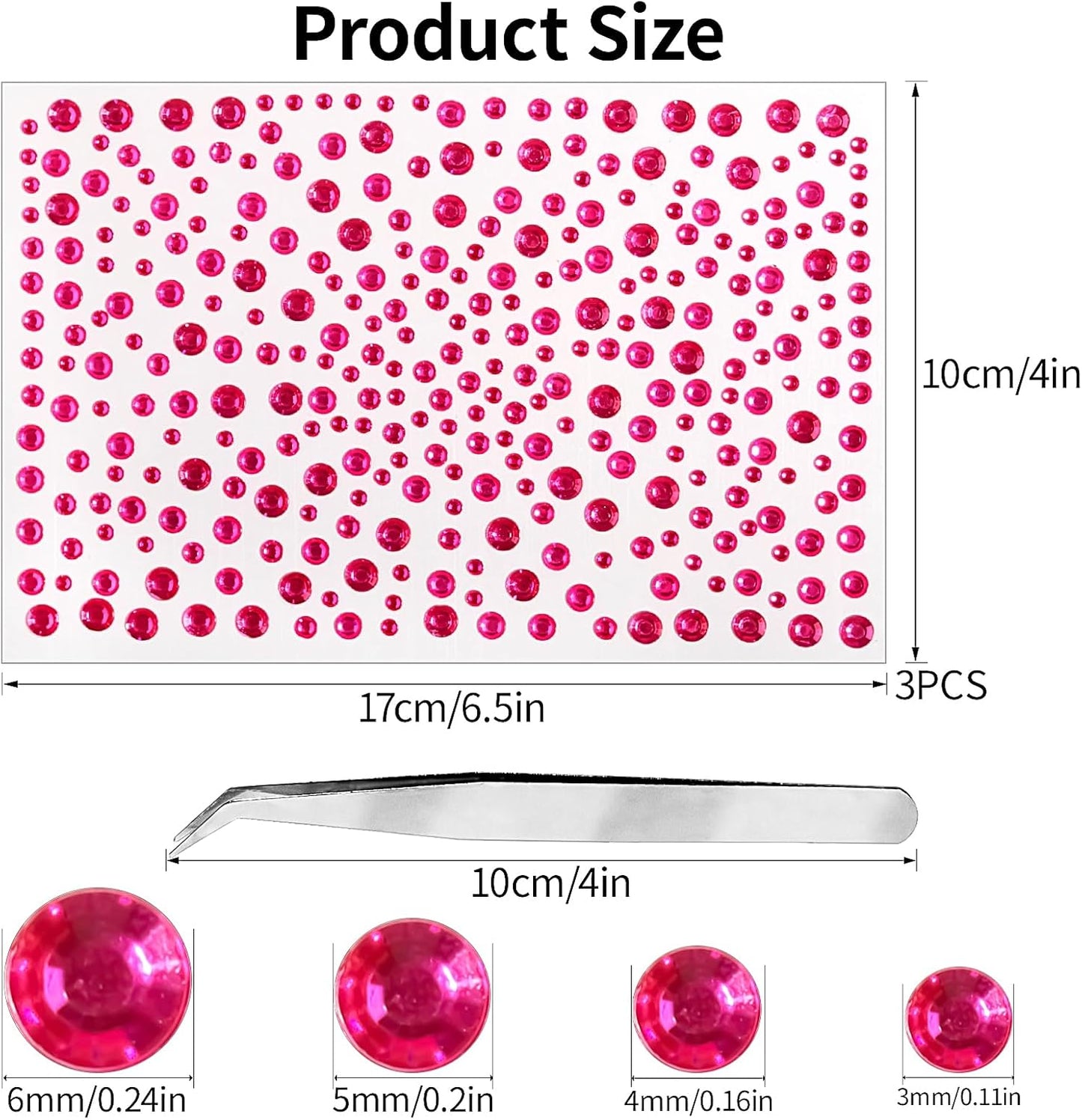 Self Adhesive Face Gems and Pearls for Makeup, Festival Jewels, Hair Gems, Rhinestone Stickers for Face, Eye, Makeup, Nail, Body, Crafts 3/4/5/6 mm 975Pcs (06.gem_Rosered)