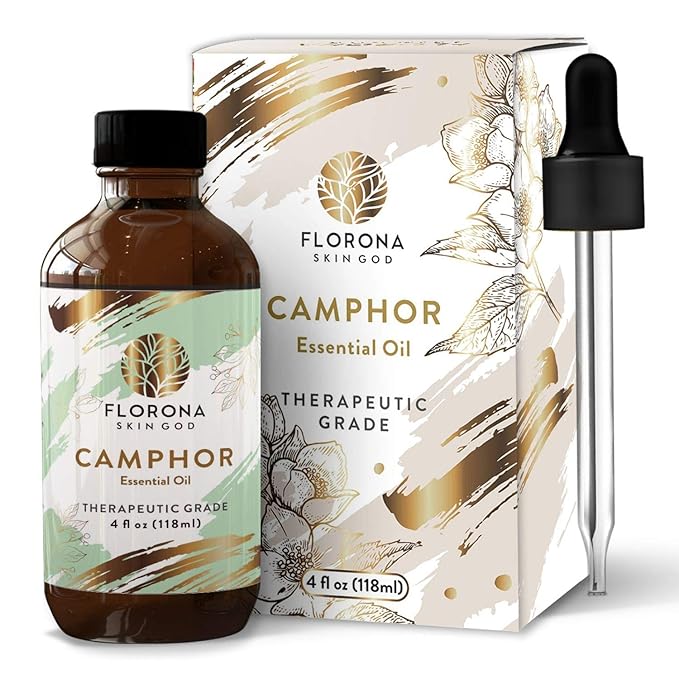 Florona Camphor Oil 100% Pure & Natural - 4 fl oz, for Hair, Face & Skin Care, Massage