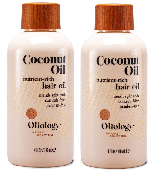 Oliology Coconut Hair Oil - Lightweight Formula Helps Repair Distressed Hair Caused by Heat Styling & Chemical Treatments | Mends Split Ends | Controls Frizz | Made in USA & Paraben Free (4oz/2 Pack)